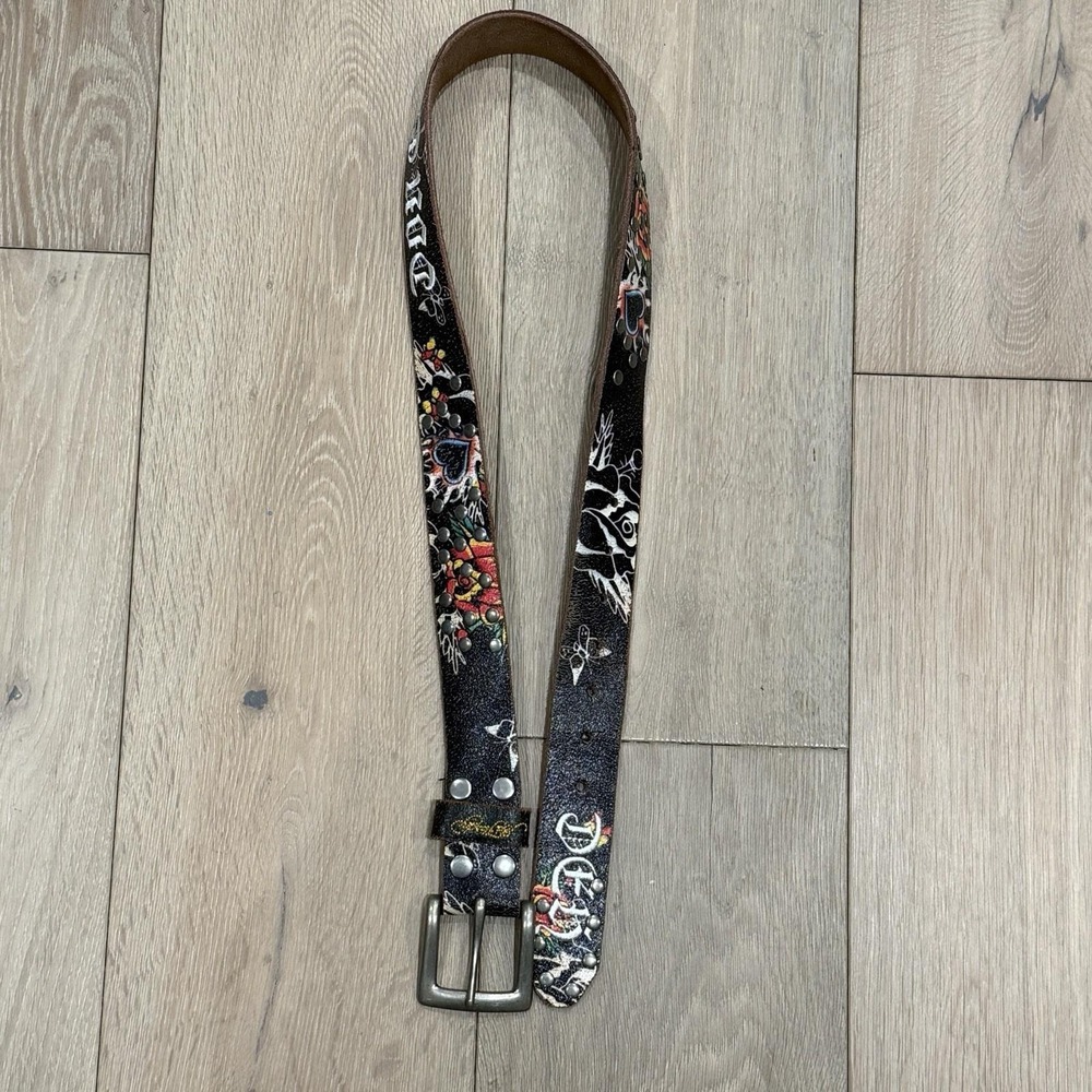 Y2K Ed Hardy Ladies Nordstrom Exclusive "Don Ed Hardy" Belt Metal Studs Size Med